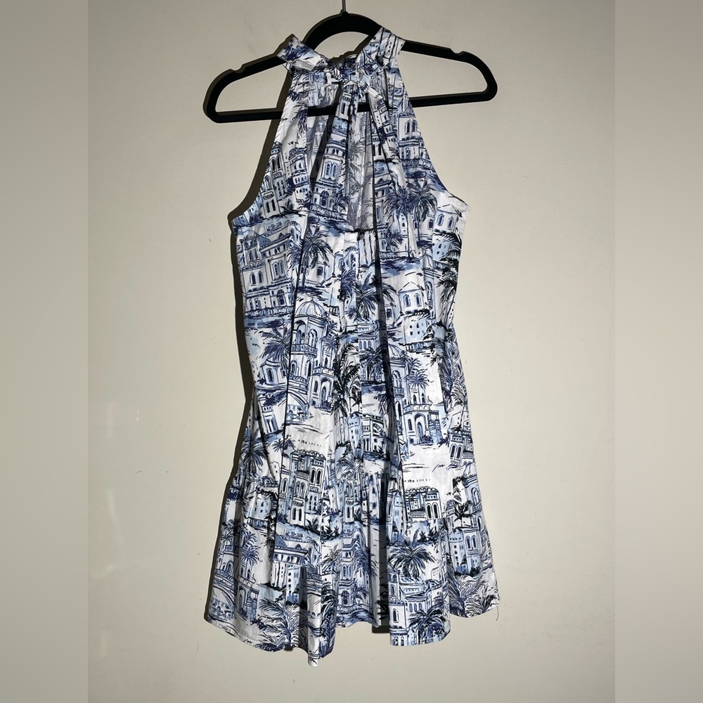 Calypso St. Barth Blue White Halter Cotton Mini Dress Sz Medium Tropical Resort - Picture 14 of 16